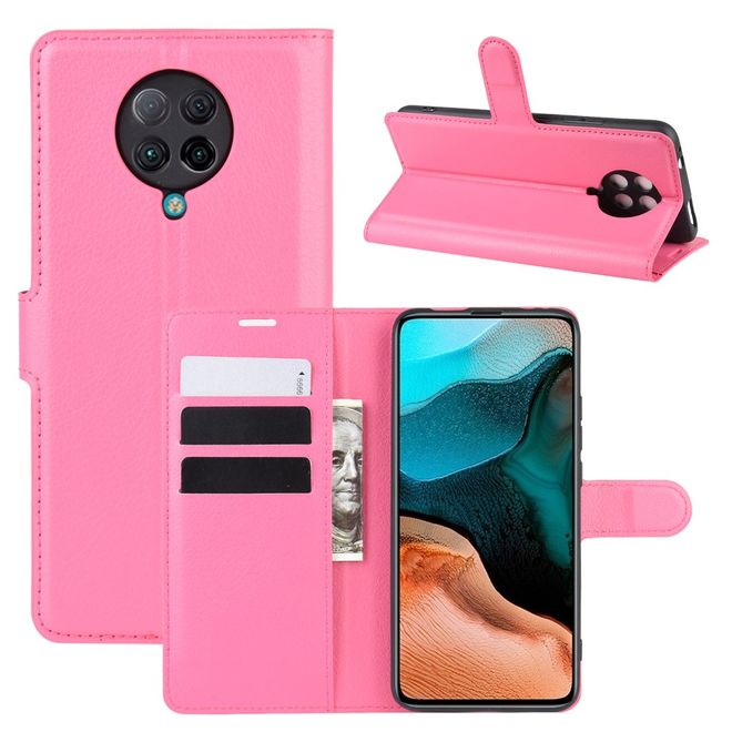 Xiaomi Poco F2 Pro Handy Hülle - Litchi Leder Bookcover Series - rosa