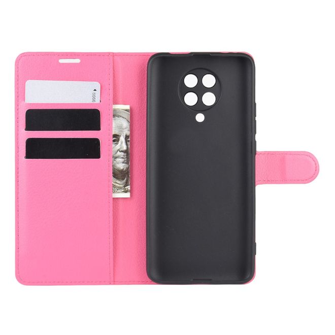 Xiaomi Poco F2 Pro Handy Hülle - Litchi Leder Bookcover Series - rosa