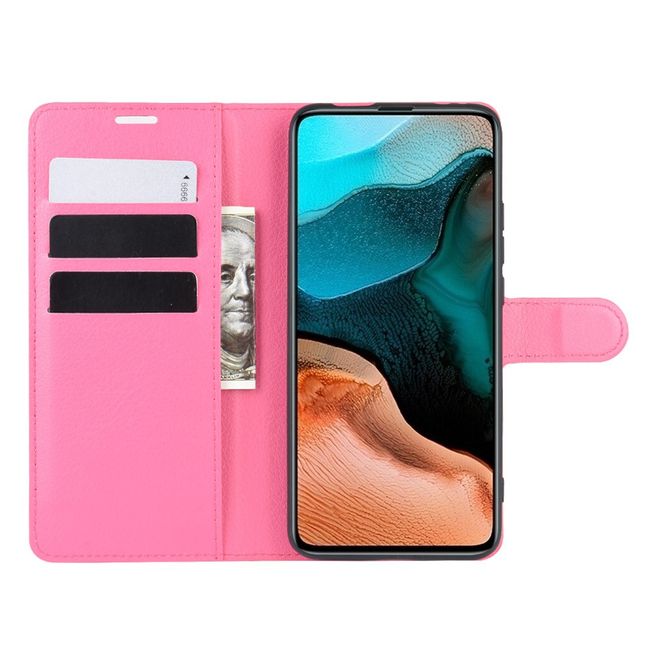 Xiaomi Poco F2 Pro Handy Hülle - Litchi Leder Bookcover Series - rosa