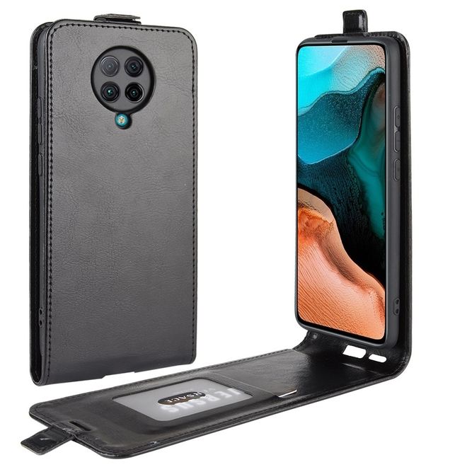 Xiaomi Poco F2 Pro Handyhülle - Crazy Horse Leder Flipcase - vertikal - schwarz