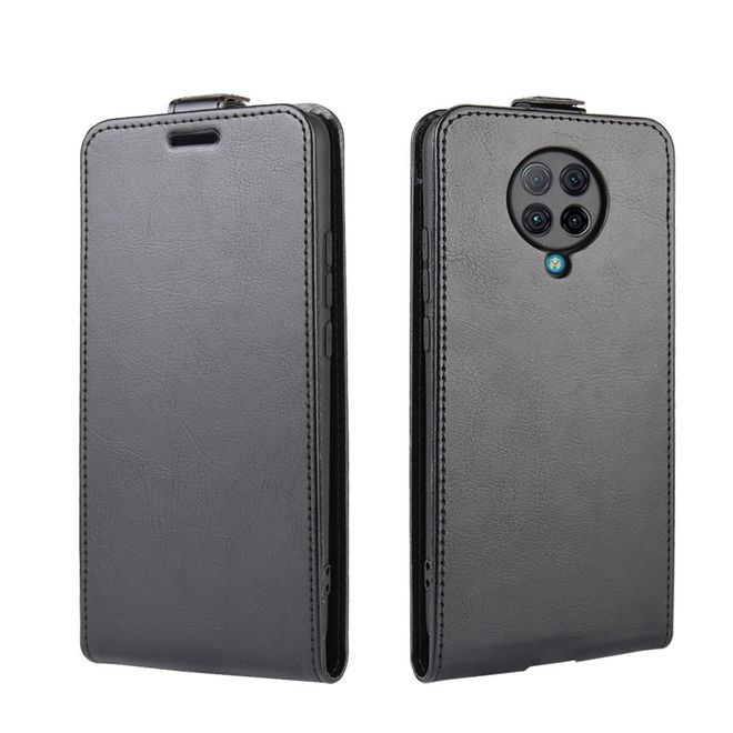 Xiaomi Poco F2 Pro Handyhülle - Crazy Horse Leder Flipcase - vertikal - schwarz