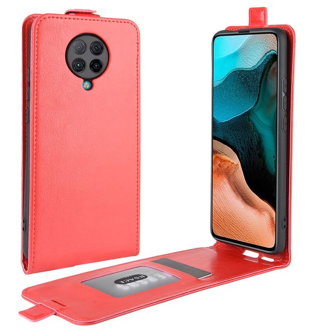Xiaomi Poco F2 Pro Handyhülle - Crazy Horse Leder Flipcase - vertikal - rot