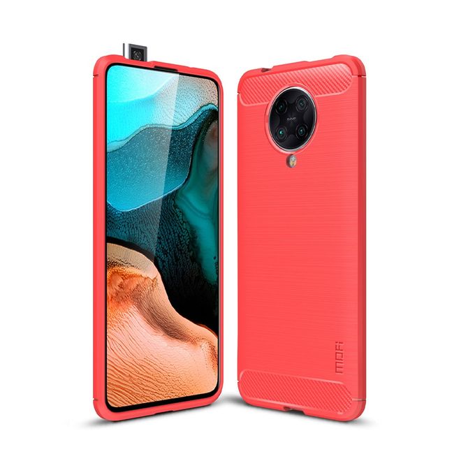Mofi - Xiaomi Poco F2 Pro Hülle - TPU Softcase - Carbon Fiber Series - rot