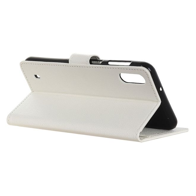 ZTE Blade A7 (2020) Handy Hülle - Litchi Leder Bookcover Series - weiss