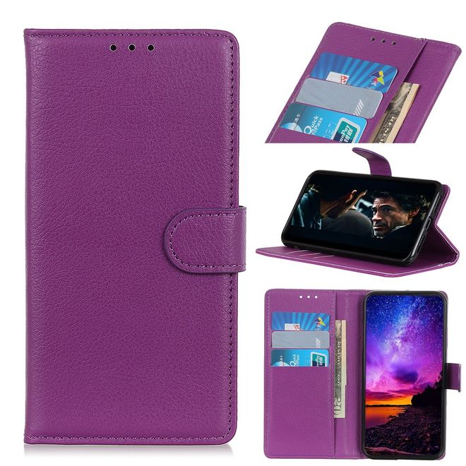 ZTE Blade A7 (2020) Handy Hülle - Litchi Leder Bookcover Series - purpur