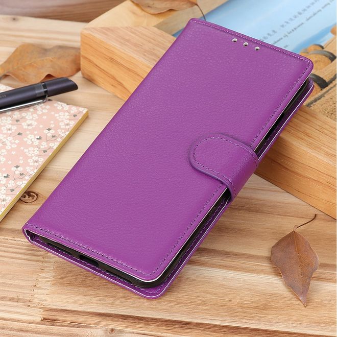 ZTE Blade A7 (2020) Handy Hülle - Litchi Leder Bookcover Series - purpur