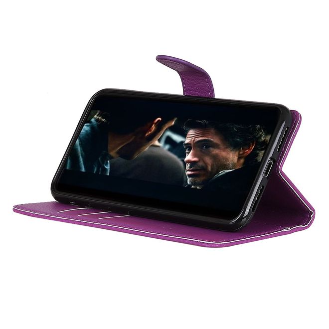 ZTE Blade A7 (2020) Handy Hülle - Litchi Leder Bookcover Series - purpur