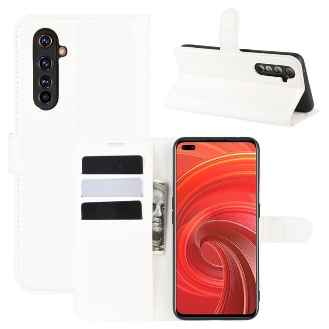 Realme X50 Pro 5G Handy Hülle - Litchi Leder Bookcover Series - weiss