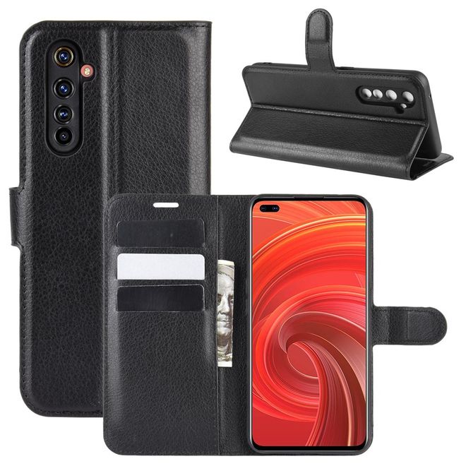 Realme X50 Pro 5G Handy Hülle - Litchi Leder Bookcover Series - schwarz