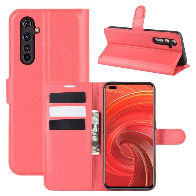 Realme X50 Pro 5G Handy Hülle - Litchi Leder Bookcover Series - rot