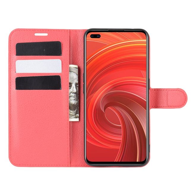 Realme X50 Pro 5G Handy Hülle - Litchi Leder Bookcover Series - rot