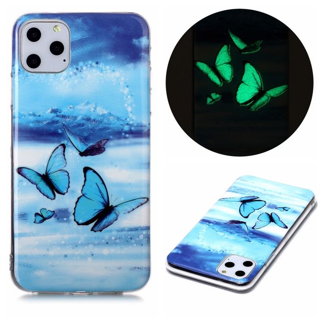 Coque pour iPhone 11 Pro Max - Coque souple en TPU - Papillons bleus fluorescents