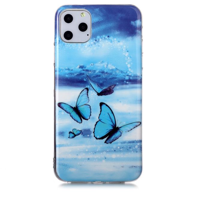 Coque pour iPhone 11 Pro Max - Coque souple en TPU - Papillons bleus fluorescents