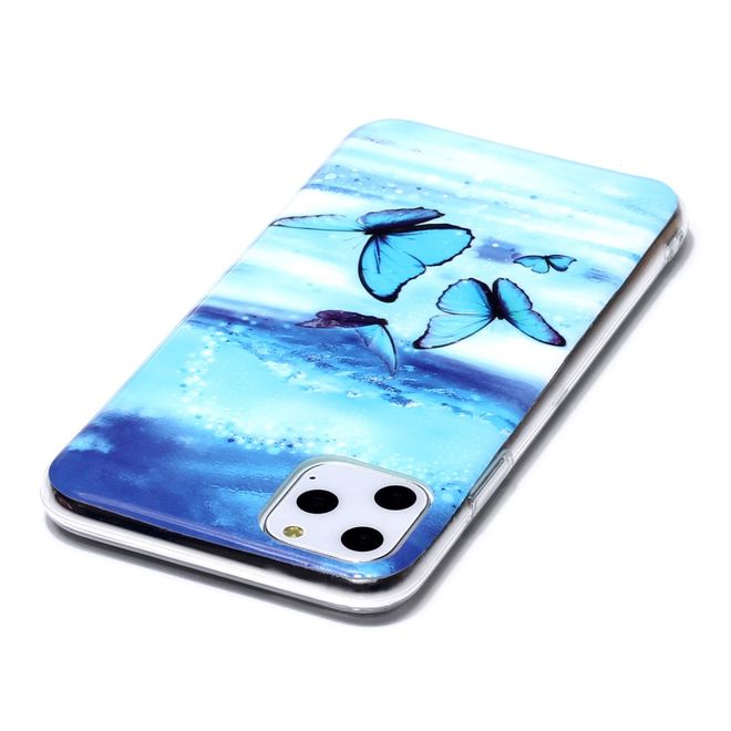 Coque pour iPhone 11 Pro Max - Coque souple en TPU - Papillons bleus fluorescents