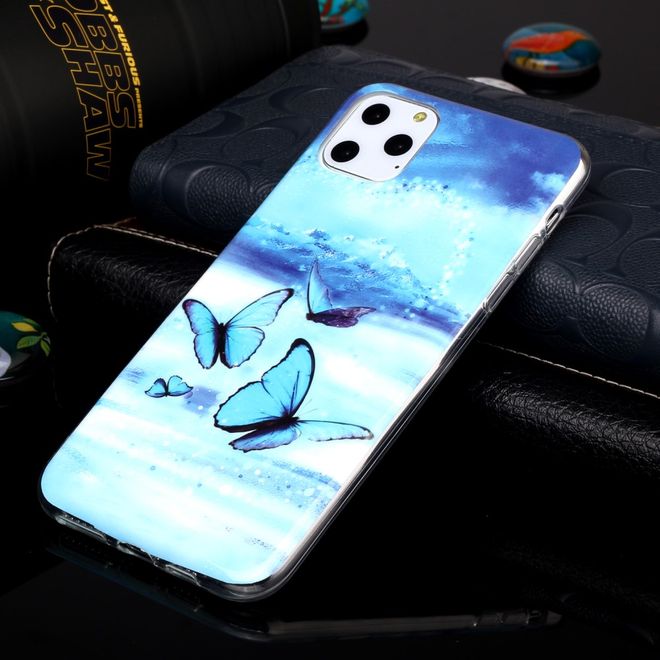 Coque pour iPhone 11 Pro Max - Coque souple en TPU - Papillons bleus fluorescents