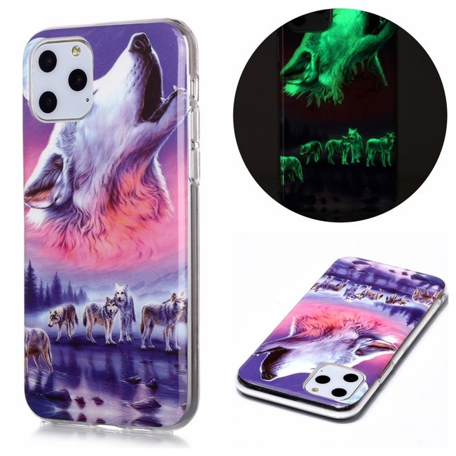 Coque pour iPhone 11 Pro - Coque souple en TPU - Fluorescente - Loup hurlant