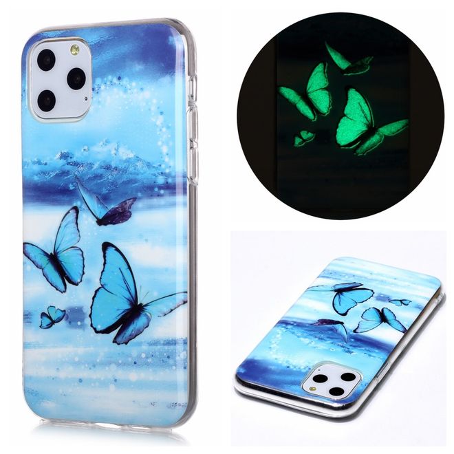 iPhone 11 Pro Case - TPU Softcase - Fluorescent - Blue Butterflies