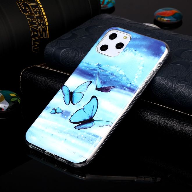 iPhone 11 Pro Case - TPU Softcase - Fluorescent - Blue Butterflies