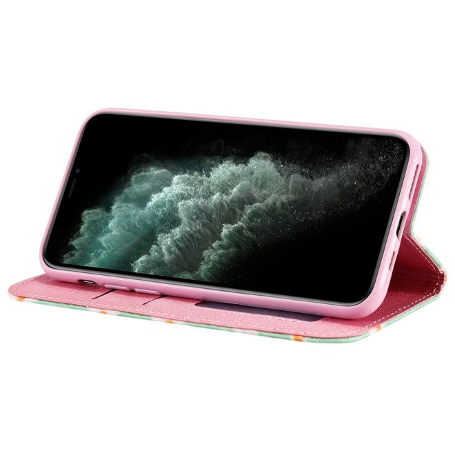 Étui pour iPhone 11 Pro - Couverture en cuir pailleté à motif floral - Vert