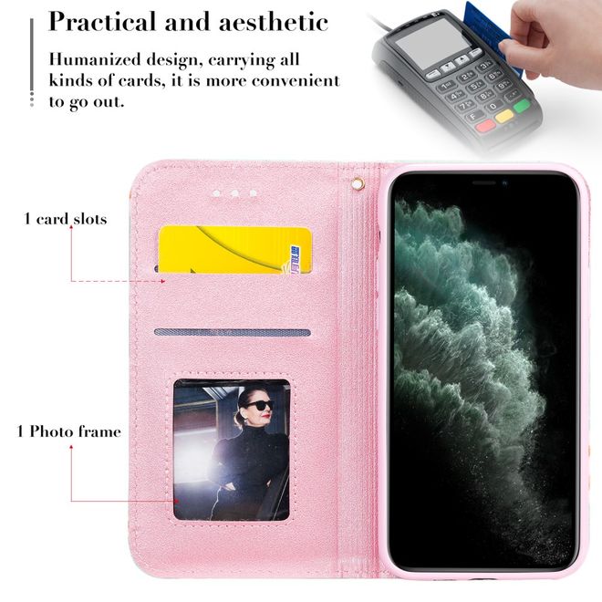Étui pour iPhone 11 Pro - Couverture en cuir pailleté à motif floral - Vert