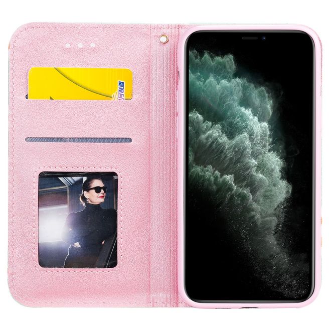 Étui pour iPhone 11 Pro - Couverture en cuir pailleté à motif floral - Vert