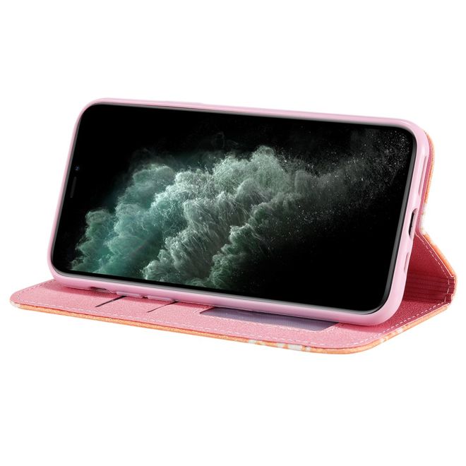 Étui pour iPhone 11 Pro - Couverture en cuir pailleté à motif floral - Orange