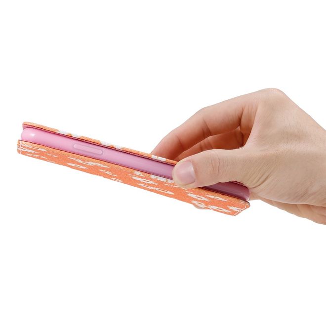 Étui pour iPhone 11 Pro - Couverture en cuir pailleté à motif floral - Orange