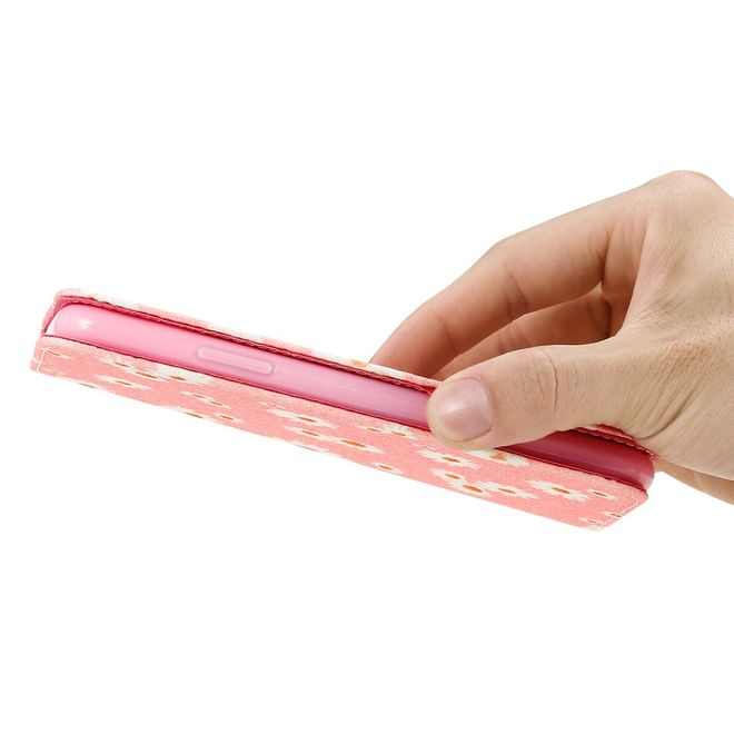 iPhone 11 Pro Case - Glittering Leather Book Cover with Flowers - Pink