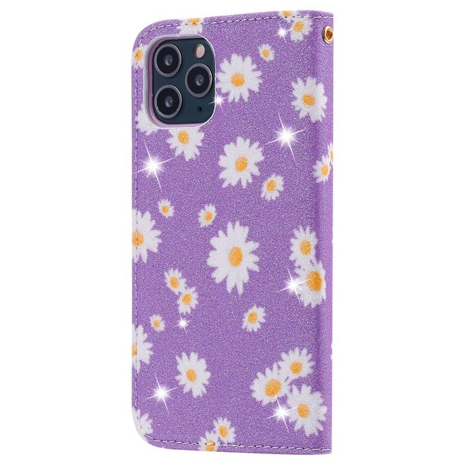 Étui pour iPhone 11 Pro - Couverture en cuir pailleté à motif floral - Violet