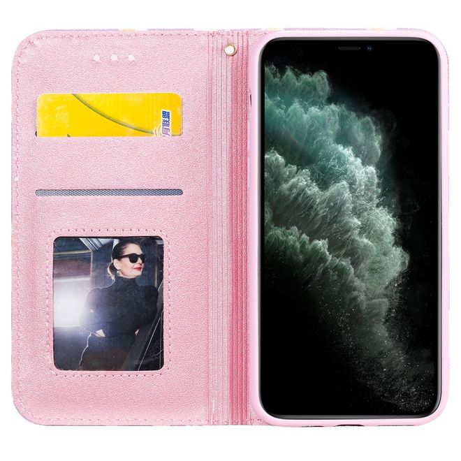 Étui pour iPhone 11 Pro - Couverture en cuir pailleté à motif floral - Violet
