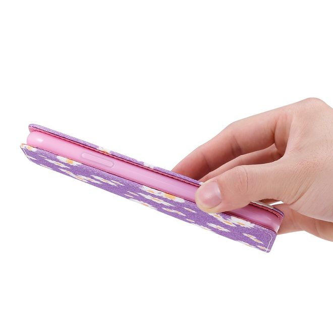 Étui pour iPhone 11 Pro - Couverture en cuir pailleté à motif floral - Violet