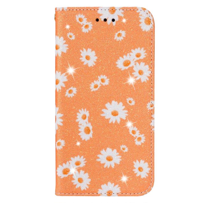 Étui pour iPhone 11 Pro Max - Couverture livre en cuir pailleté à fleurs - Orange