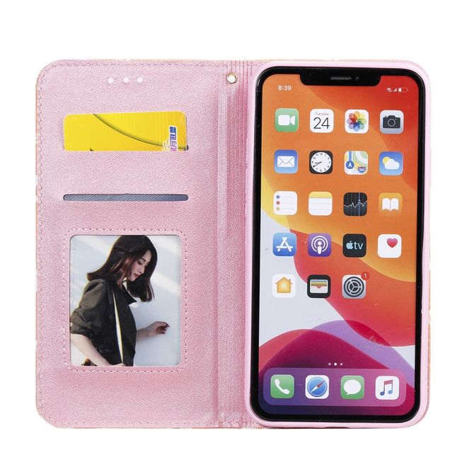 Étui pour iPhone 11 Pro Max - Couverture livre en cuir pailleté à fleurs - Orange