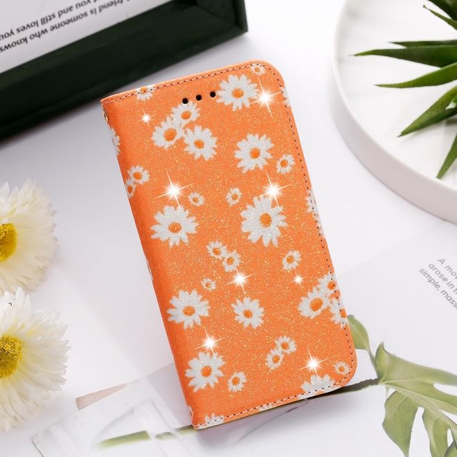 Étui pour iPhone 11 Pro Max - Couverture livre en cuir pailleté à fleurs - Orange