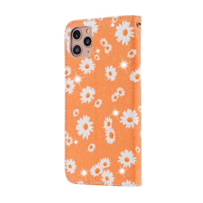 Étui pour iPhone 11 Pro Max - Couverture livre en cuir pailleté à fleurs - Orange