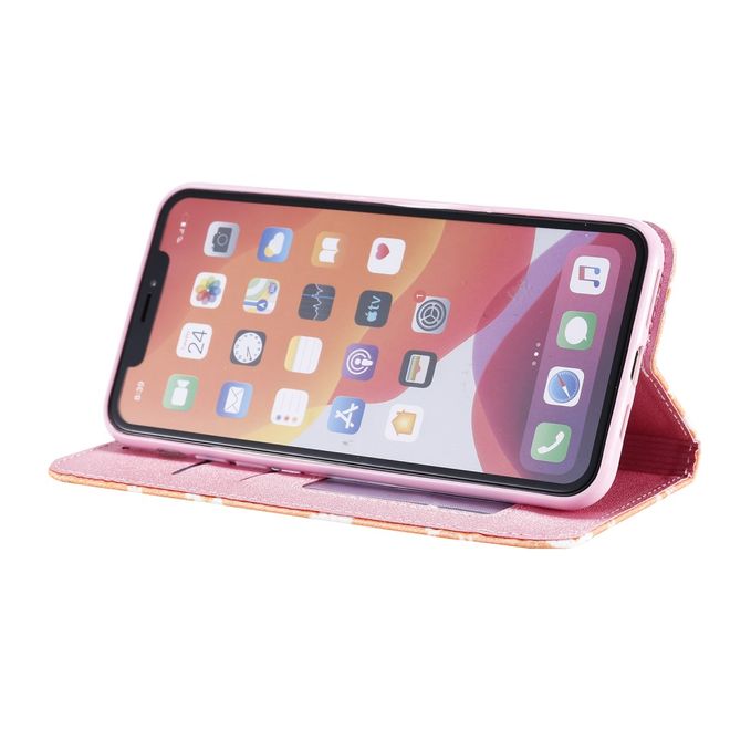Étui pour iPhone 11 Pro Max - Couverture livre en cuir pailleté à fleurs - Orange