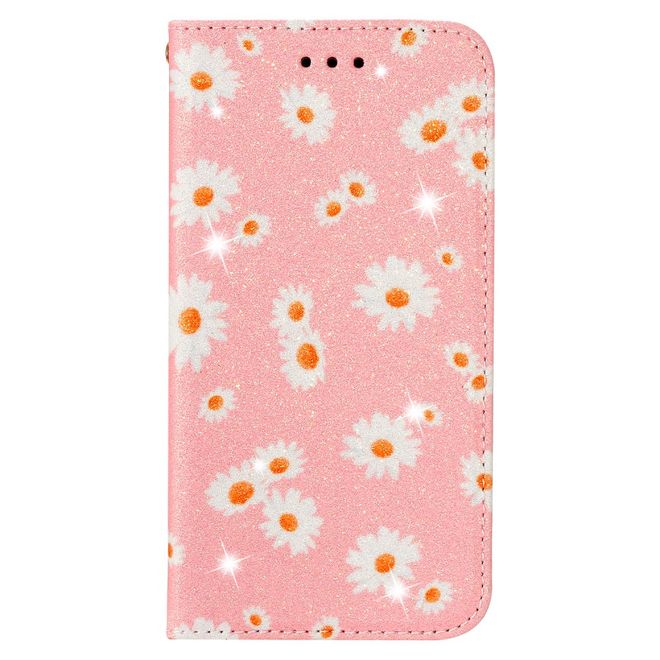 Étui pour iPhone 11 Pro Max - Couverture livre en cuir pailleté à fleurs - Rose