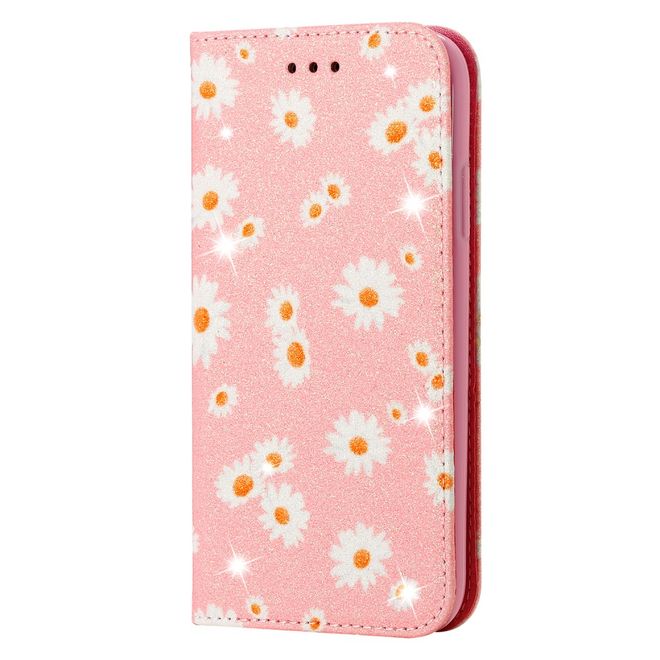Étui pour iPhone 11 Pro Max - Couverture livre en cuir pailleté à fleurs - Rose