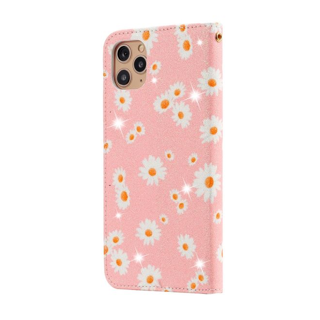 Étui pour iPhone 11 Pro Max - Couverture livre en cuir pailleté à fleurs - Rose