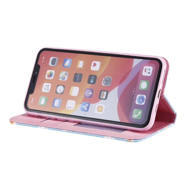 Étui pour iPhone 11 Pro Max - Couverture livre en cuir pailleté à motifs floraux - Bleu