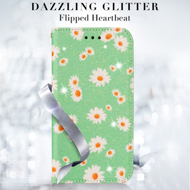 Étui pour iPhone 11 Pro Max - Couverture livre en cuir pailleté à fleurs - Vert