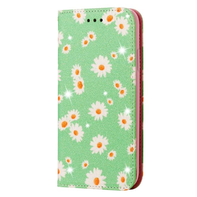 Étui pour iPhone 11 Pro Max - Couverture livre en cuir pailleté à fleurs - Vert