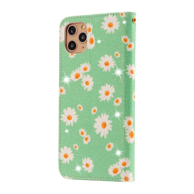 Étui pour iPhone 11 Pro Max - Couverture livre en cuir pailleté à fleurs - Vert