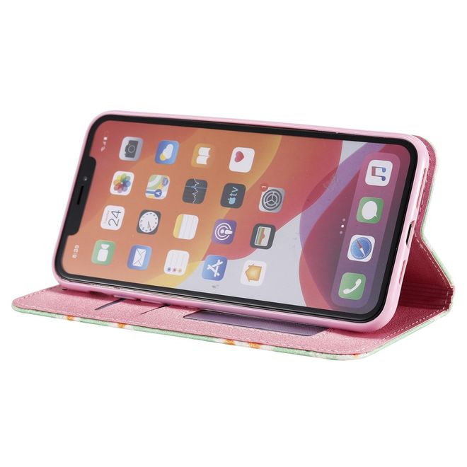 Étui pour iPhone 11 Pro Max - Couverture livre en cuir pailleté à fleurs - Vert