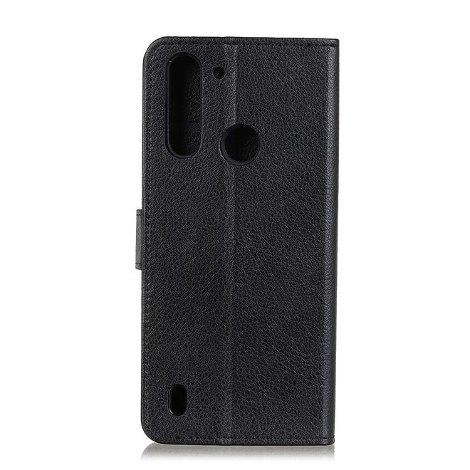 Motorola Moto G8 Power Lite Handy Hülle - Litchi Leder Bookcover Series - schwarz