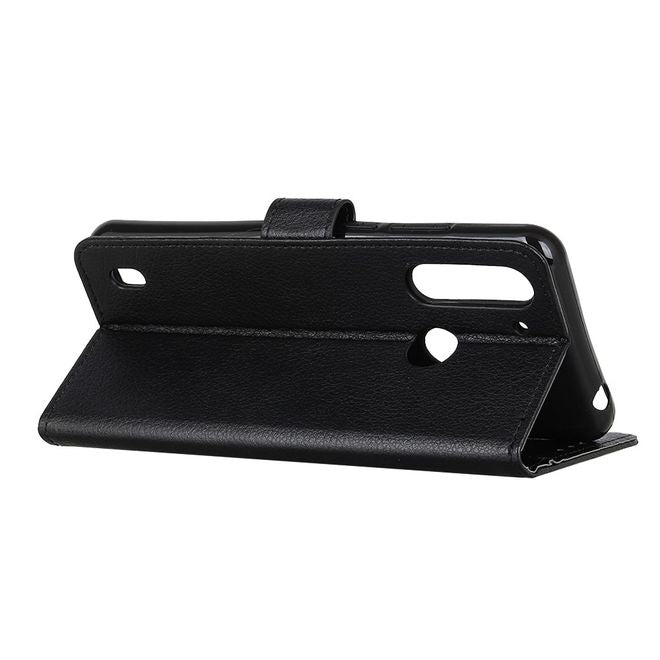 Motorola Moto G8 Power Lite Handy Hülle - Litchi Leder Bookcover Series - schwarz