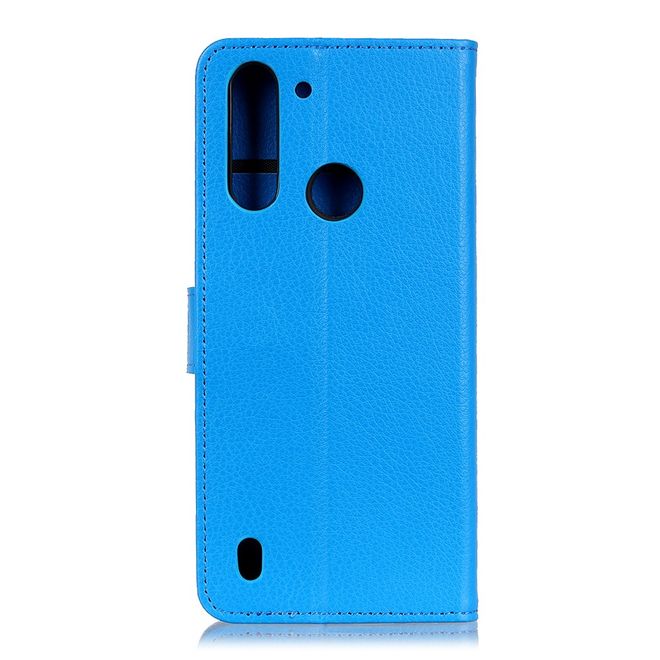 Motorola Moto G8 Power Lite Handy Hülle - Litchi Leder Bookcover Series - blau