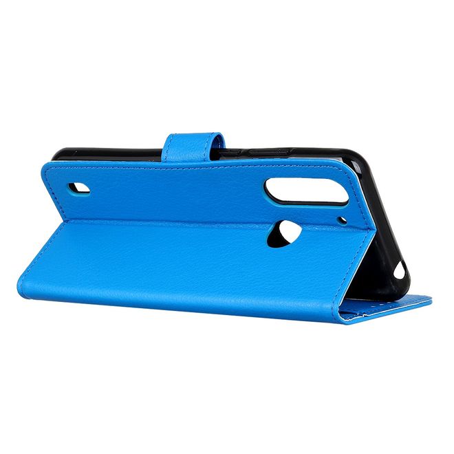 Motorola Moto G8 Power Lite Handy Hülle - Litchi Leder Bookcover Series - blau