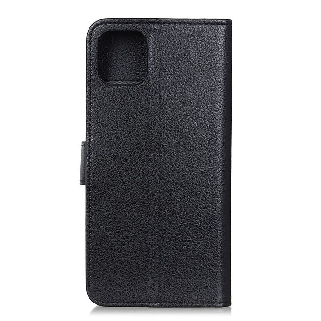 Huawei Y5p Handy Hülle - Litchi Leder Bookcover Series - schwarz