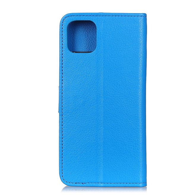 Huawei Y5p Handy Hülle - Litchi Leder Bookcover Series - blau